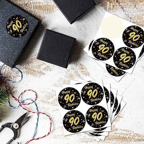 Miniatura 5 de Calcomanías redondas de 1.5 pulgadas para cumpleaños 90 (80 piezas), color negro y dorado, calcomanías de feliz cumpleaños de 90 años, calcomanías