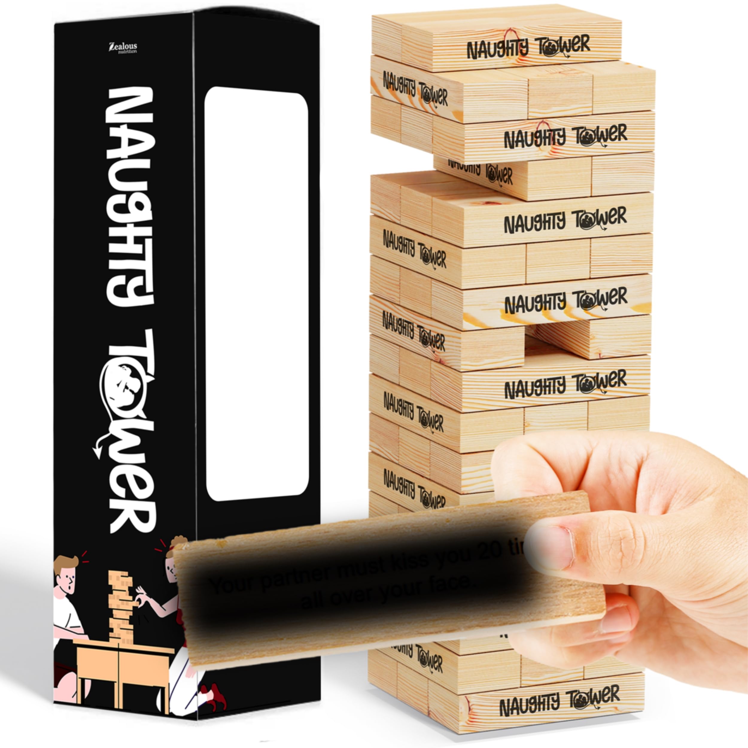 NWTY Tower Questions Game - 54 Fun Conversation Starters - Commands for Game Nights, Date Nights, & to Deepen Connections - A Spin on Fun Classic Games Like Tumbling Wooden Block Tower Games