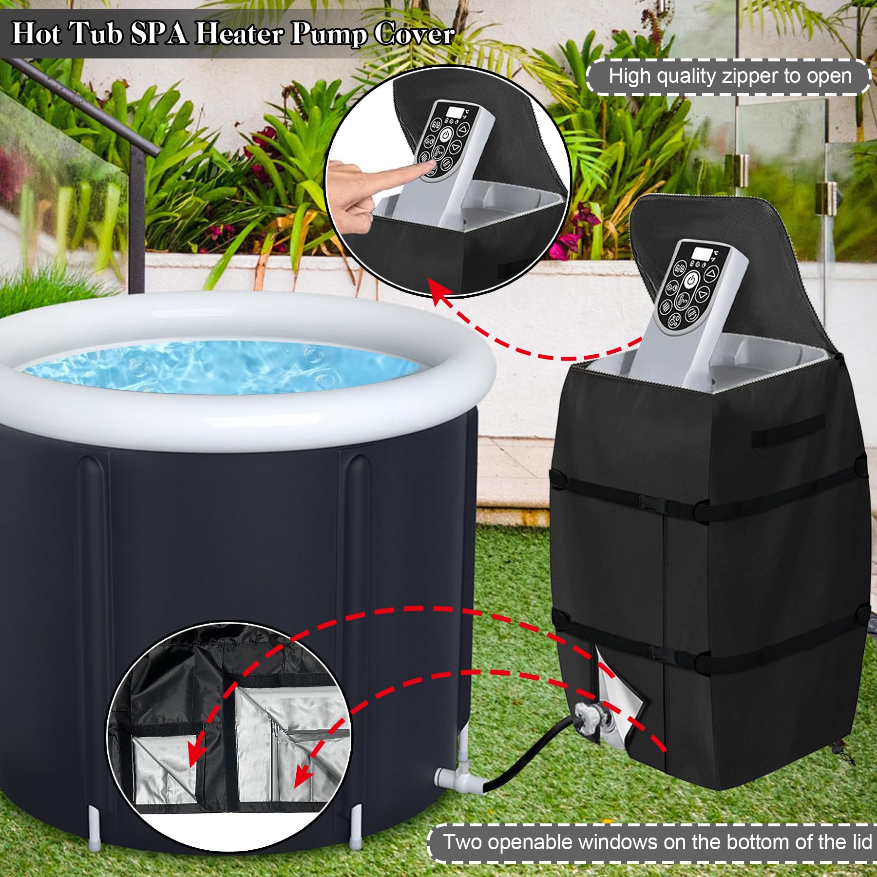 Heavy Duty Waterproof Hot Tub Pump Cover Fits Many Brands - 4
