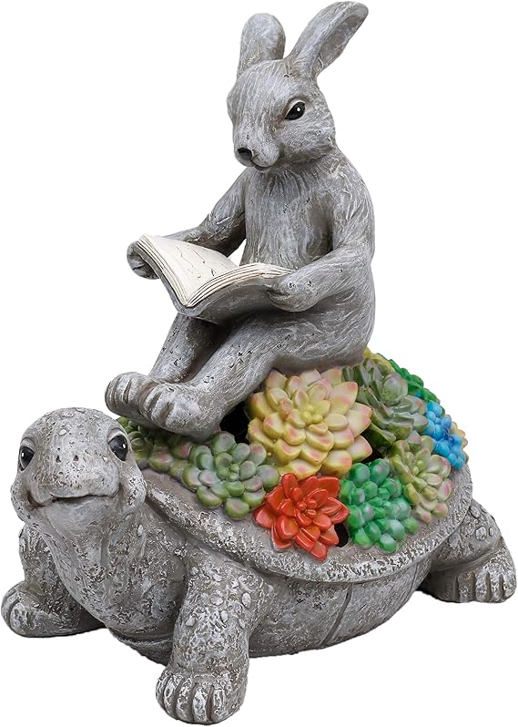 TERESA'S COLLECTIONS Rabbit on Tortoise Garden Ornaments Outdoor with