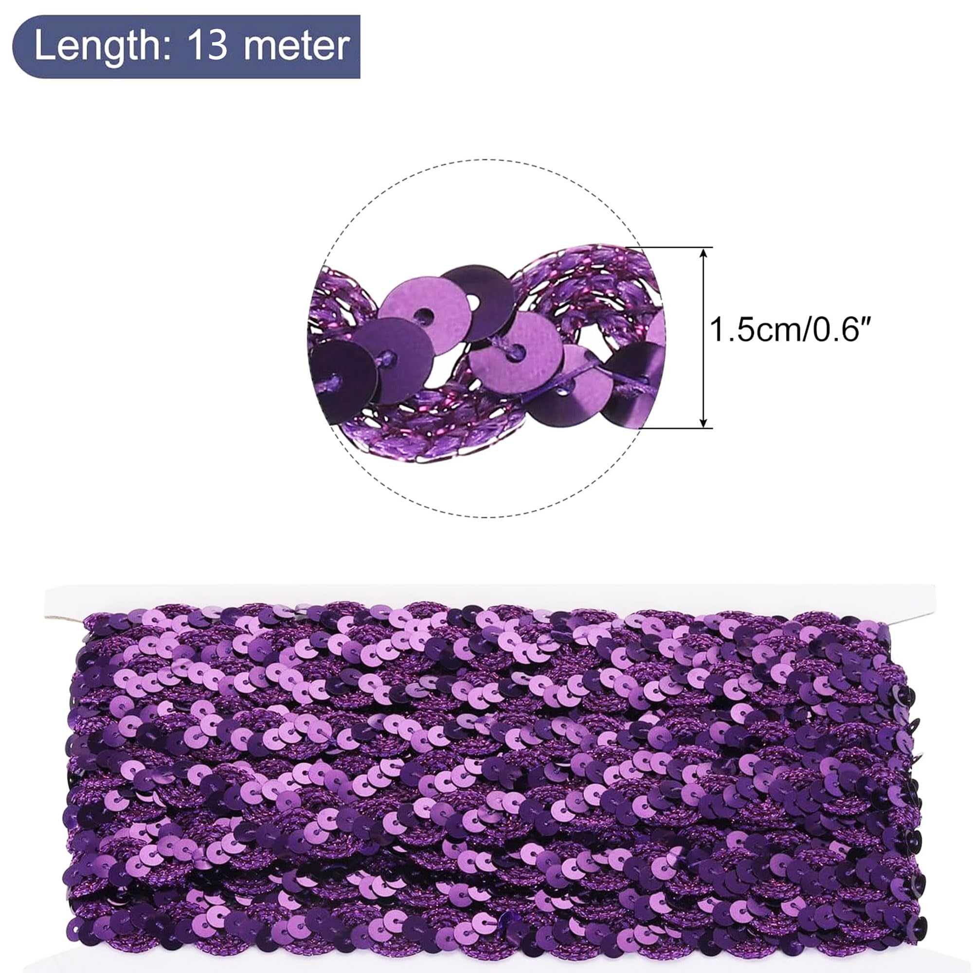 13 Meter Glitterschuimlint Met Pailletten – 15 Mm Breed – Golvend Design – Voor DIY-kleding, Accessoires En Feestdecoratie