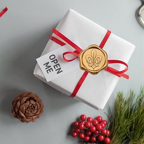 Miniatura 5 de SWANGSA 50 calcomanías de sello de cera de flor de lis, color dorado antiguo, para invitación de boda, fiesta, sobres, autoadhesivas, para