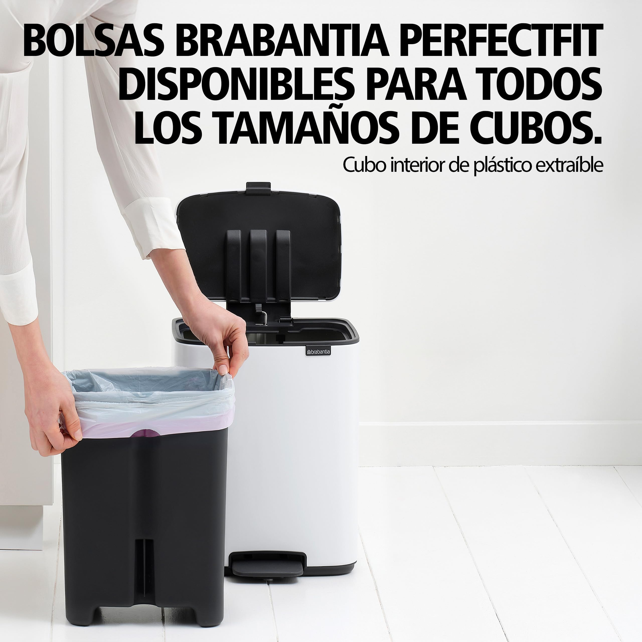 Brabantia Bo Pedal Cubo de basura 4L (beige claro), papelera cocina con diseño compacto y sistema de apertura con pedal, cubo basura reciclaje con cubo extraíble, incluye bolsas PerfectFit
