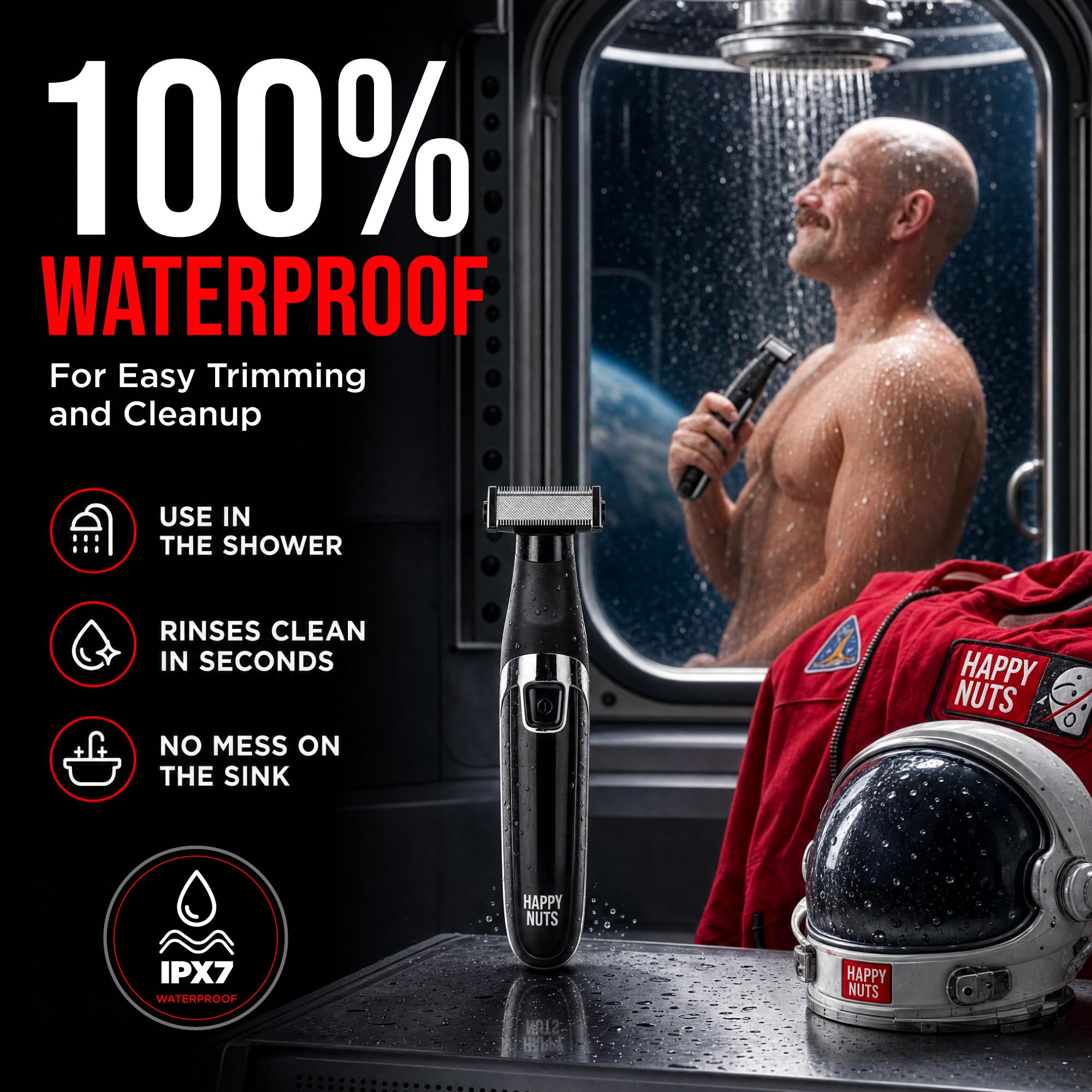 HAPPY NUTS The Ballber™ Electric Body Hair Trimmer for Men - Mens Body Groomer Kit for Privates - IPX7 Waterproof Shaver for Hard to Reach Areas