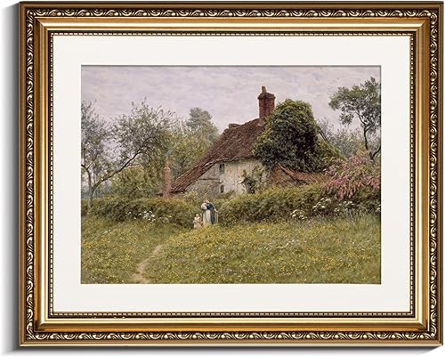 InSimSea Arte de pared retro enmarcado en oro, decoración de pared vintage de casa de campo, casa de campo, casa de campo antigua, arte impreso en