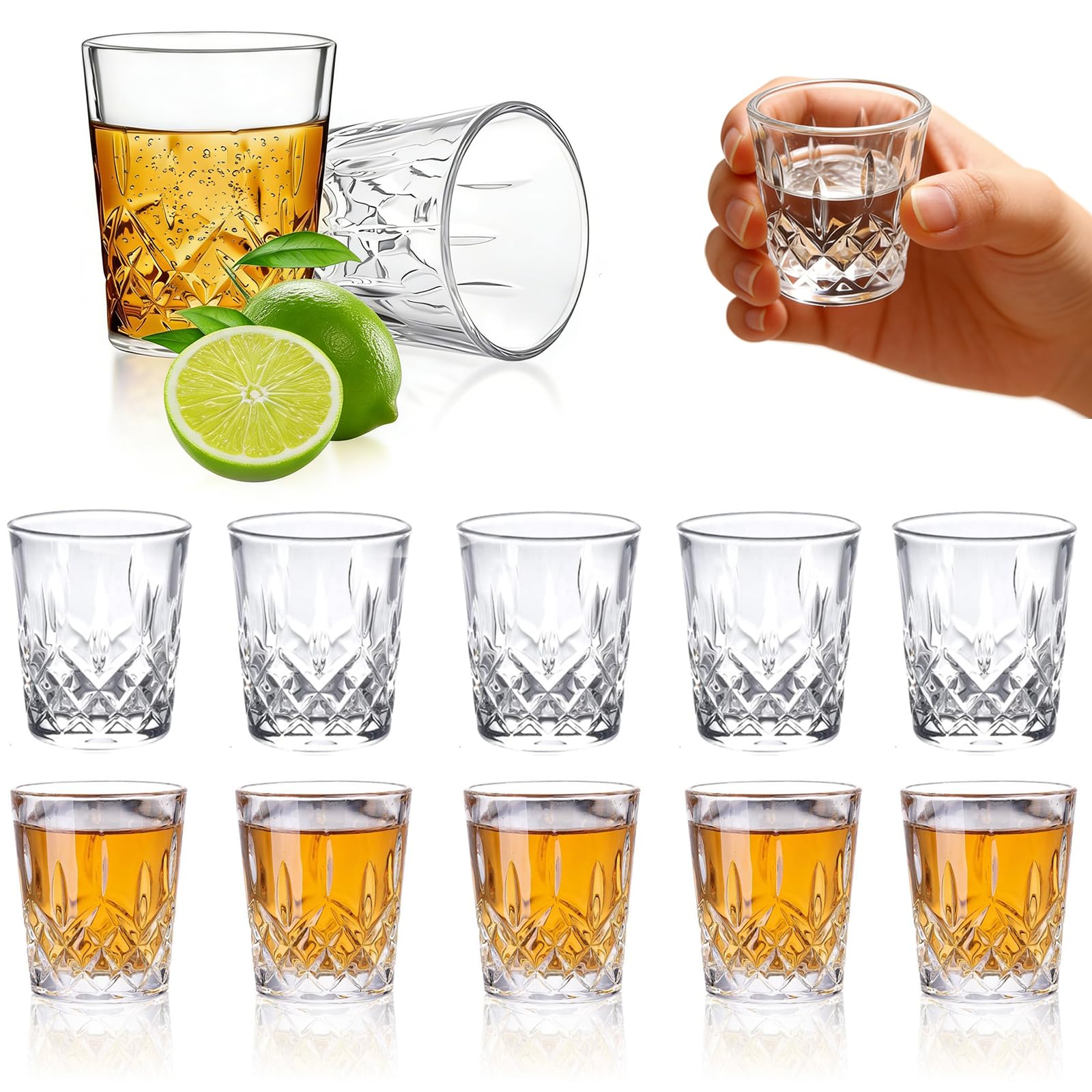 zestaw kieliszków do shotów, 12 sztuk kryształowych kieliszków do shotów, 50 ml małe kieliszki do shotów, kieliszki do whisky, kieliszki do shotów z ciężkim dnem, na przyjęcia, imprezy