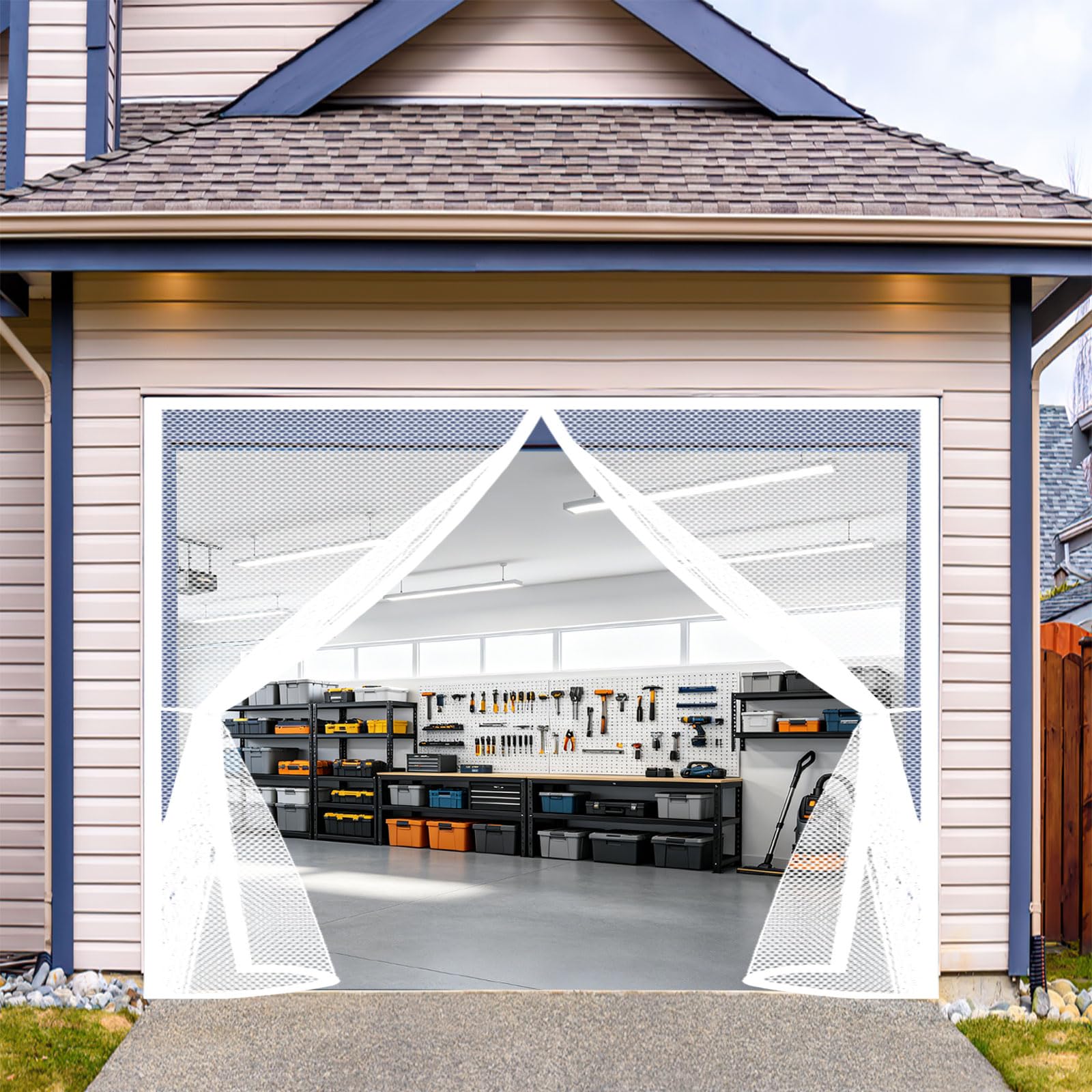 Guojun White Magnetic Screen Door 122 X 230 Cm Heavy Duty Self-Sealing No Gap Anti Mosquito Insect Protection Door Hands Free No Drill Installation For Patio Bedroom Sliding Kitchen,