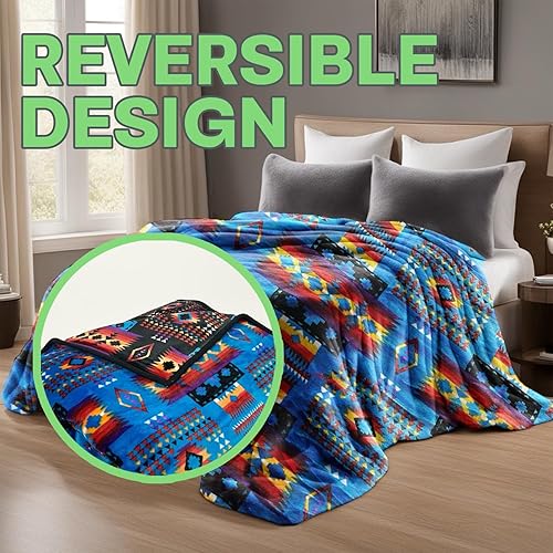 Miniatura 2 de Sacred Thread Manta de vellón de 79 x 95 pulgadas, mantas mexicanas reversibles, mantas aztecas vibrantes para decoración azteca para el hogar,