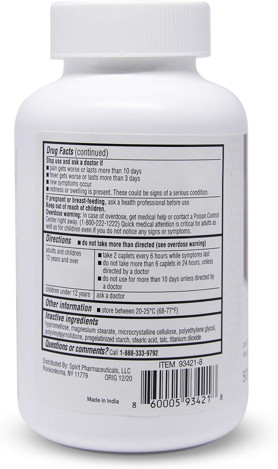 ValuMeds Acetaminophen 500mg | 500 Caplets | Extra Strength Pain Relief : Health & Household