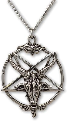 Real Metal Baphomet Inverted Pentacle Silver Finish Pewter Goat Head Pendant Necklace