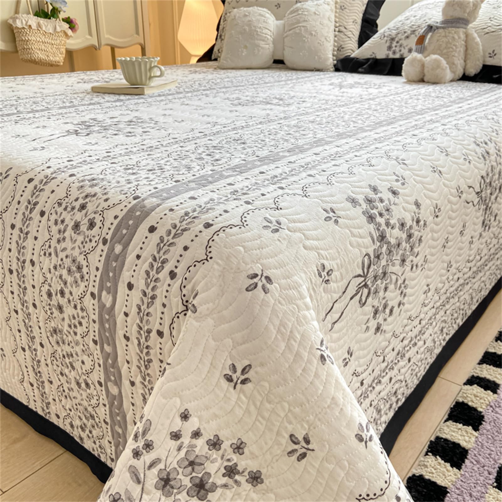 Highdi Couvre Lit Imprimé Fleuri Élégant, Dessus de Lit Réversible Patchwork, Douceur Couvre Lit Matelassé, pour 1~2 Personnes Plaid Canape, pour Salon, Chambre à Coucher (Coloré,90x200cm