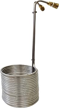 NY Brew Supply Stainless Wort Chiller with Garden Hose Fittings, 3/8" x 50, Silver