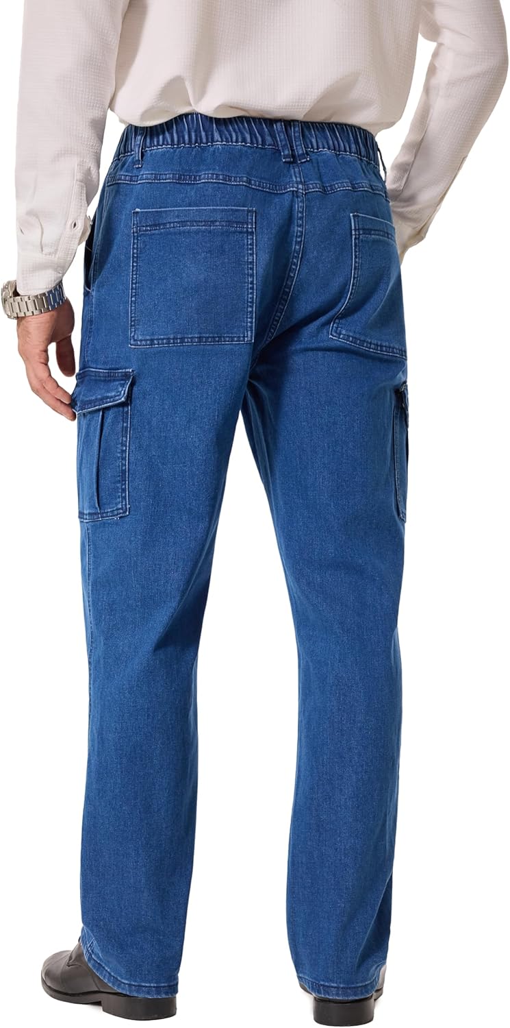 Mens Cargo Jeans with Elastic Waist Relaxed Fit Denim Cargo Pants Men Easy Wear Perfect for Outdoor - Image 3