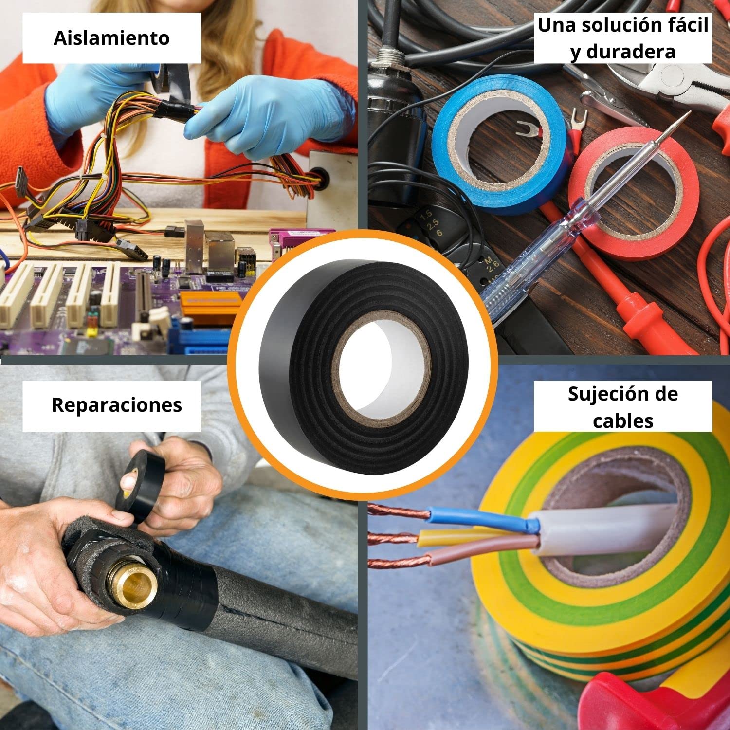 GTSE - Cinta aislante negra de 19 mm x 20 m para instalaciones eléctricas - Autoadhesiva y resistente para proteger, agrupar y reparar cables - 10 Rollos