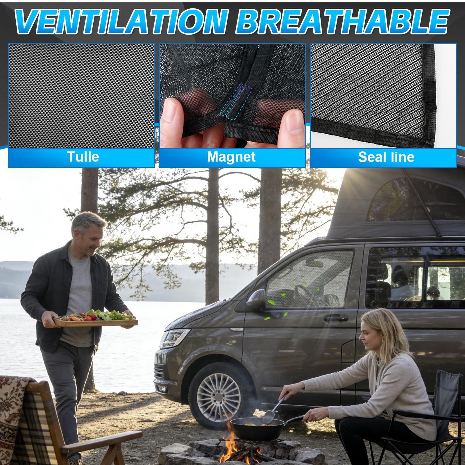 Magnetische Seitenfenster Insektenschutznetze Ersatz für Mercedes-Benz Vito/V-Class/Marco Polo W639/W447 2003-2026, Insektenschutzgitter Vordertür (Paar), Hält Insekten Fern