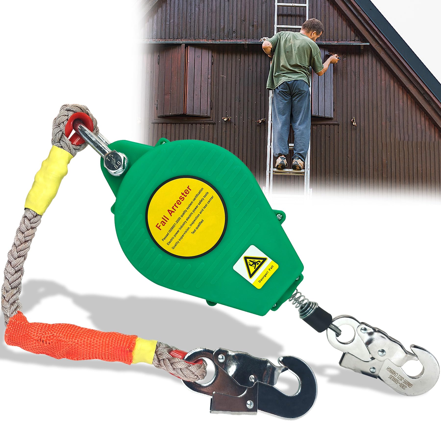 Dispositivo Anticaidas Retráctil, 3-20m Anticaidas Retractil Homologado | 150 KG Linea de Vida Retractil con Gancho Autoblocante para Trabajo en Tejados/Altura