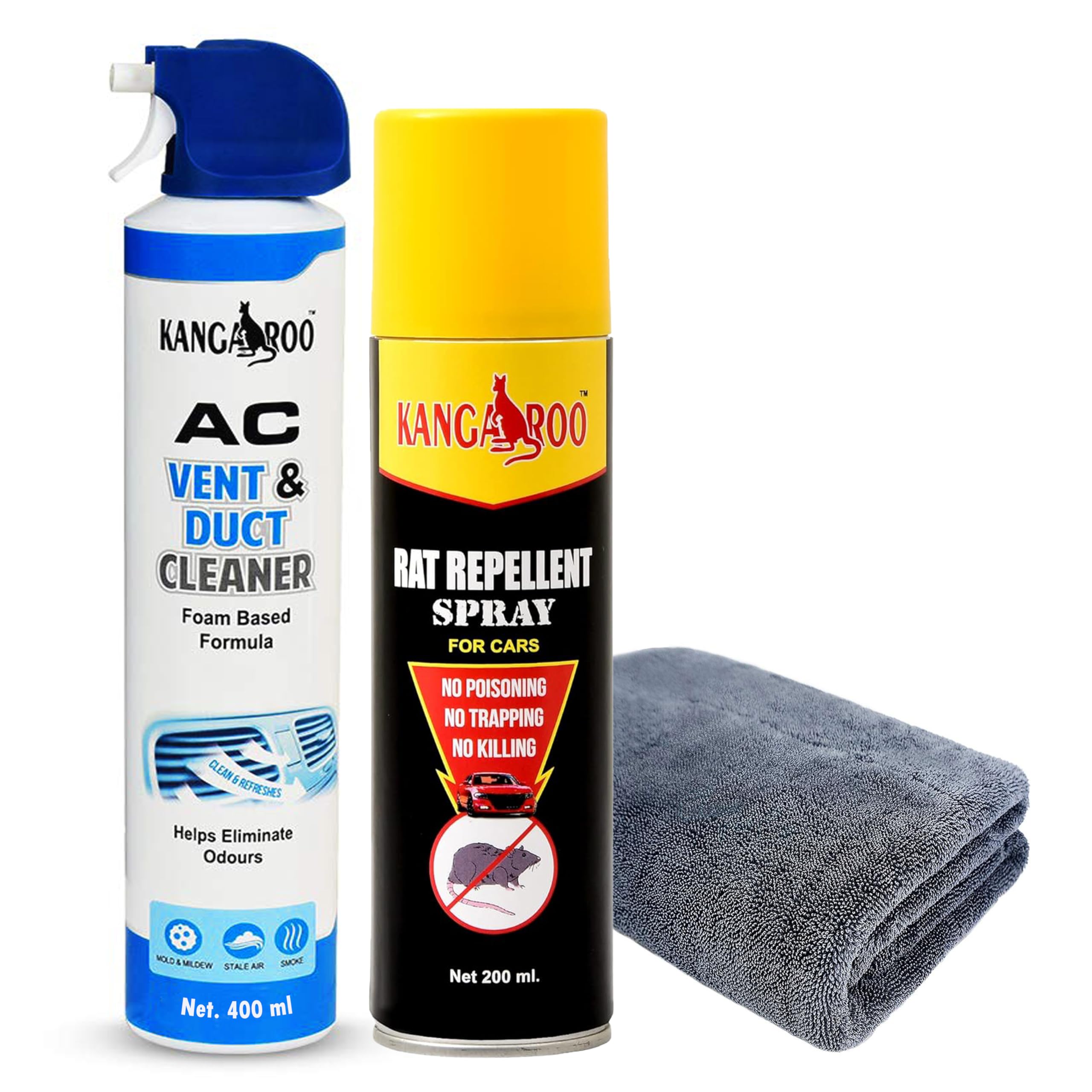 Kangaroo Car AC Vent & Duct Cleaner Spray with Rat Repellent - Includes Microfiber Cloth - Cleans AC Germs, Dirt, Protects Car Wires and Mats from Rats-image-17