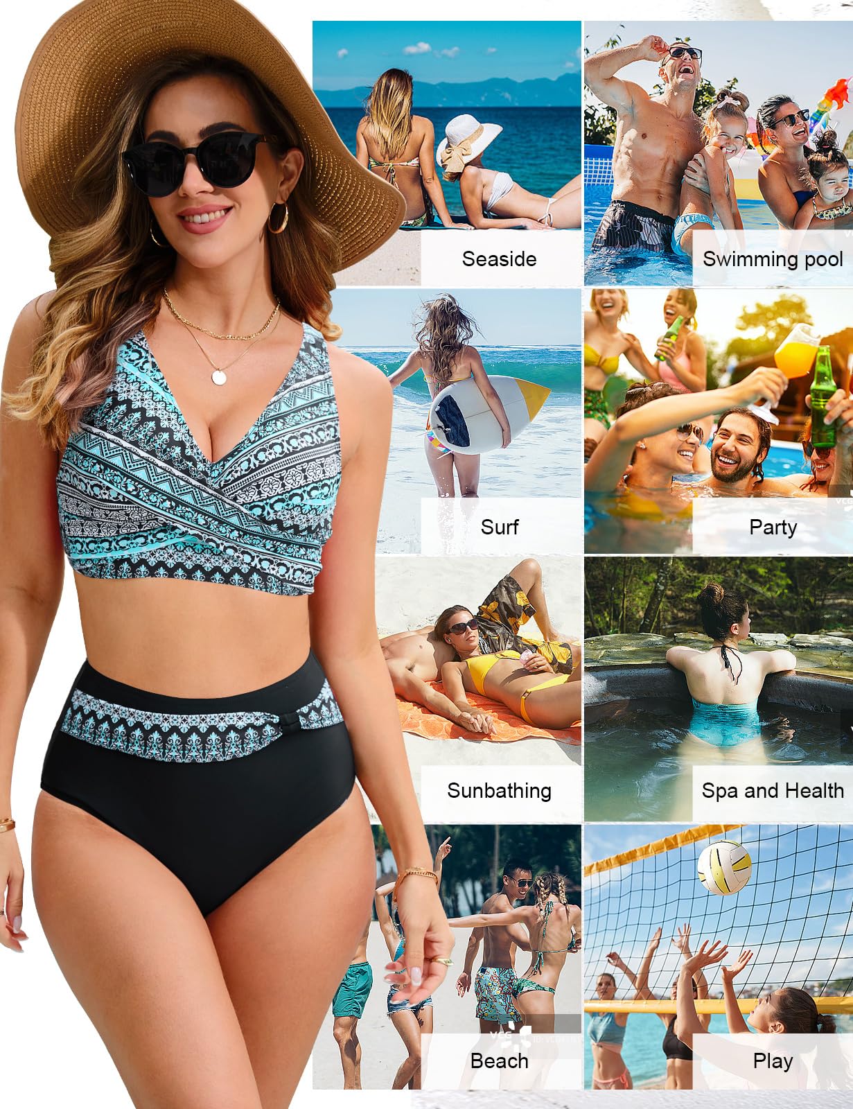 Nadeer Bikinis Mujer Push up Conjuntos de Bikini Cintura Alta Traje de Baño Sexy con Cuello en V