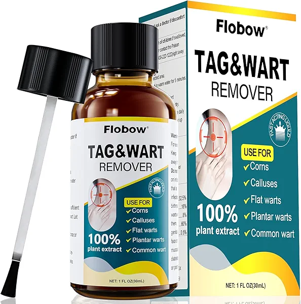 Flobow Skin Tag Remover,Wart Remover Freeze Off Liquid with 17% Salicylic Acid – Fast-Acting Freeze Off Treatment for Common & Plantar Warts,Flat Wart, Corns – for Feet, Hands & Body (1oz)