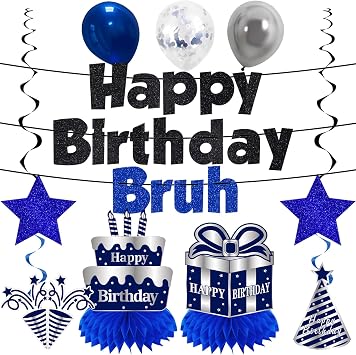 Kuxriox Happy Birthday Decorations for Boys, Bruh Birthday Party Supplies