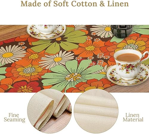 Miniatura 84 de Camino de mesa retro de los años 70, estilo vintage, abstracto, moderno, bohemio, espiral, espiral, ondas, granja, cena, camino para el hogar,