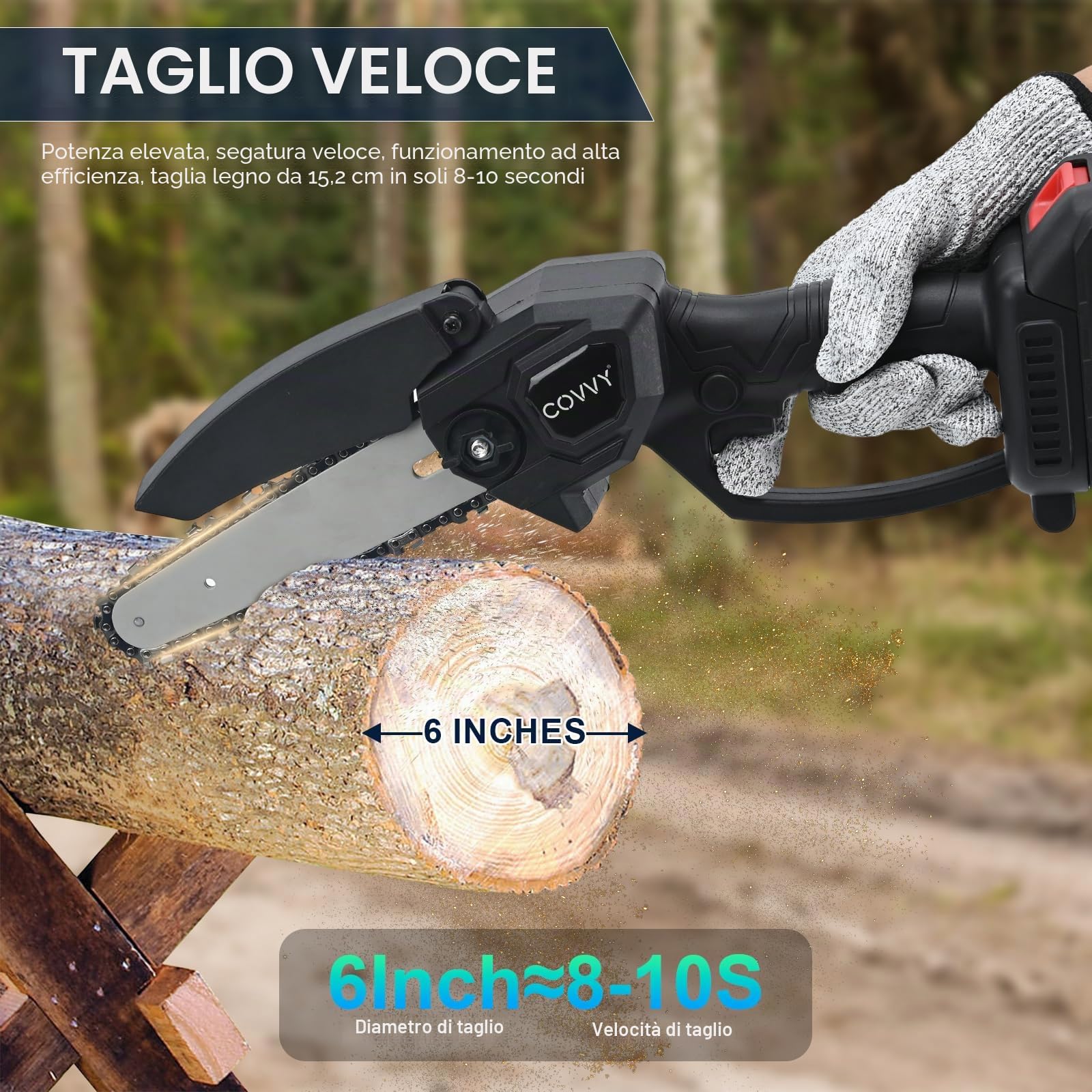 Mini Motosega a Batteria per Potatura con 6000mAh Batterie,motosega elettrica sicurezza per il Taglio del Legno e Giardini