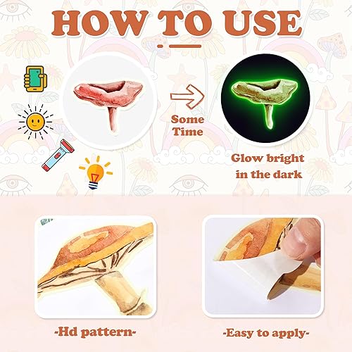 Miniatura 6 de Calcomanías de pared de hongos que brillan en la oscuridad, calcomanías de acuarela de hongos del bosque para techo, decoración estética colorida de