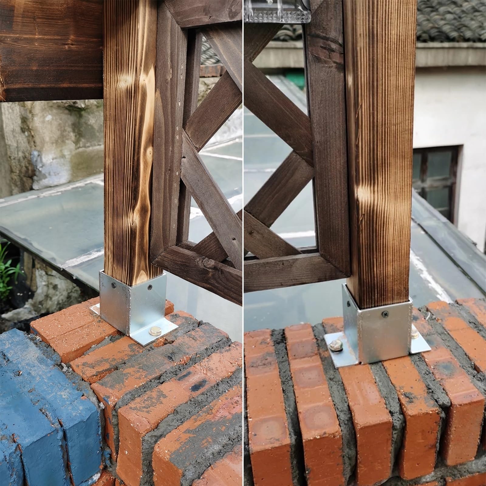 Wytrzymały wspornik słupkowy ze stali nierdzewnej do pokładu, pergoli lub skrzynki pocztowej, kwadratowe kotwy słupkowe do betonu/drewna (4 sztuki, 95 x 95 mm)