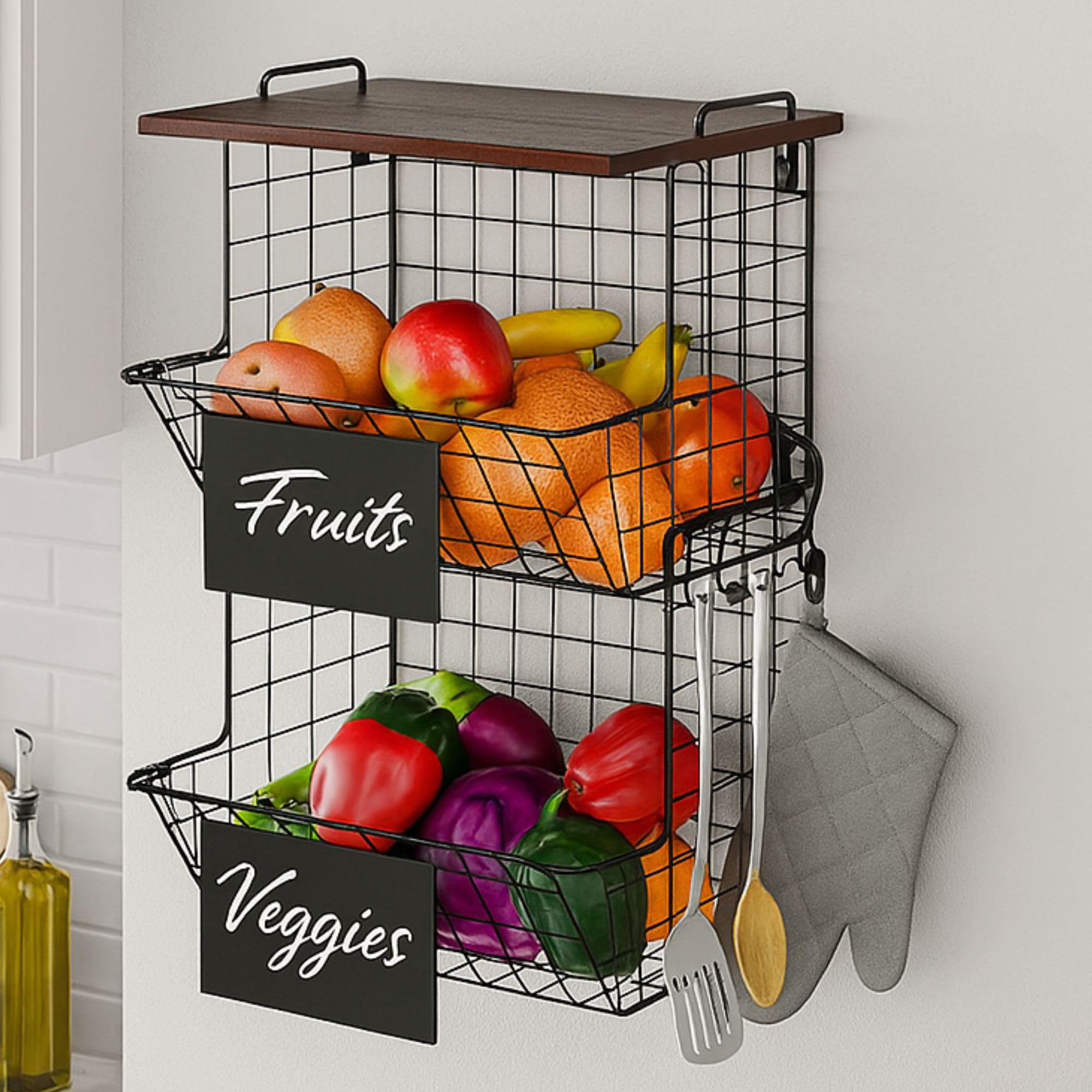 Amazon｜Granrosi キッチン用壁掛けフルーツバスケット - 木製卓上収納 