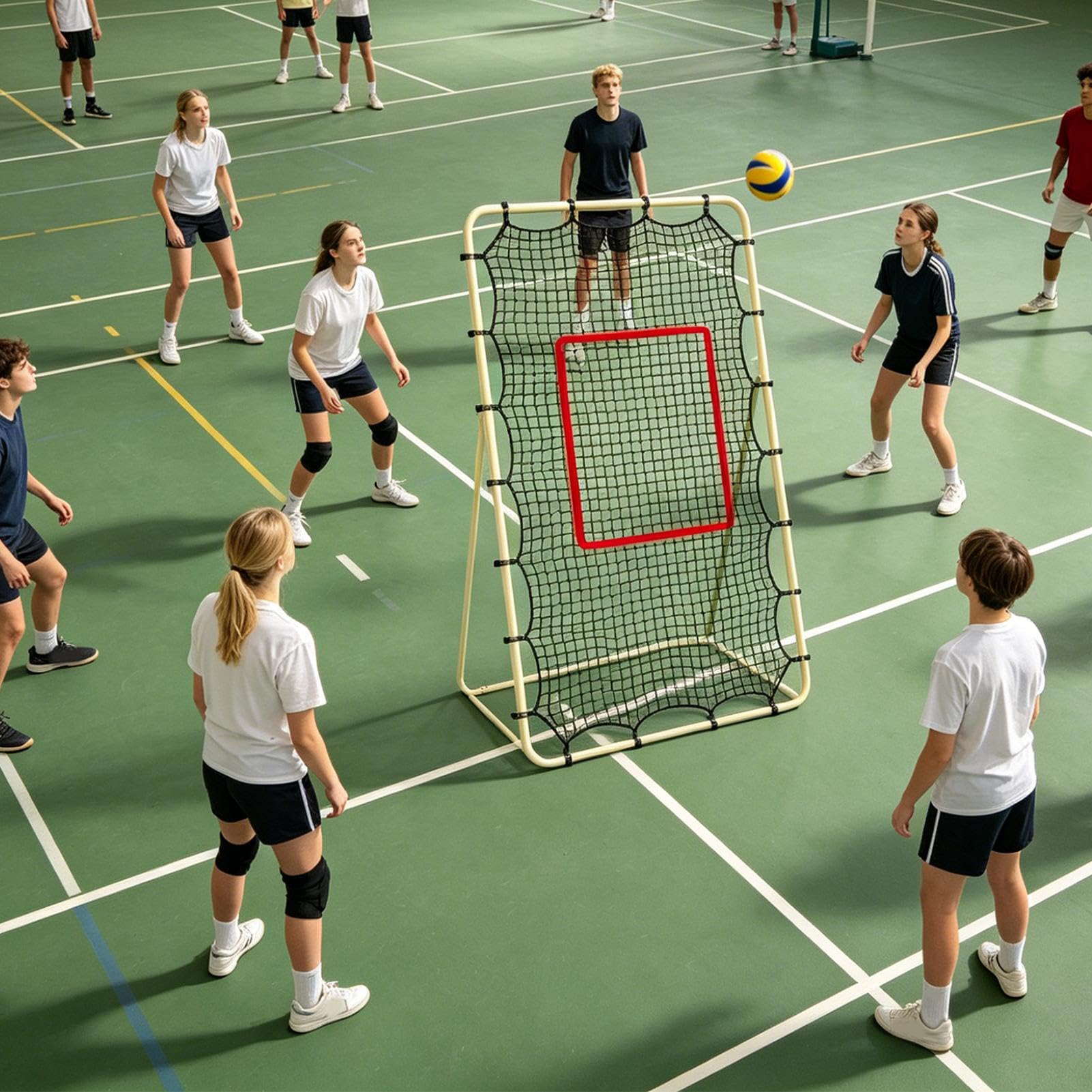 Rebounder do siatkówki, , z akcesoriami, siatka, trener, na kort basenowy, plażę, do domu, na siłownię, do szkoły, parku, nastolatków, dorosłych, trenerów