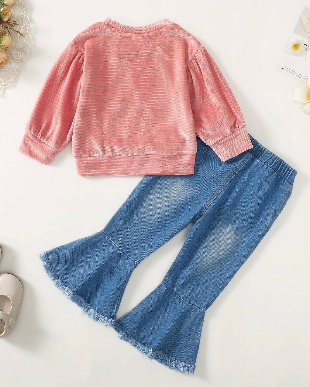 Mioglrie Toddler Baby Girl Clothes 2T 3T 4T 12 18 24 Months Toddler Fall Winter Girls Outfit Jeans Pants Clothing Set