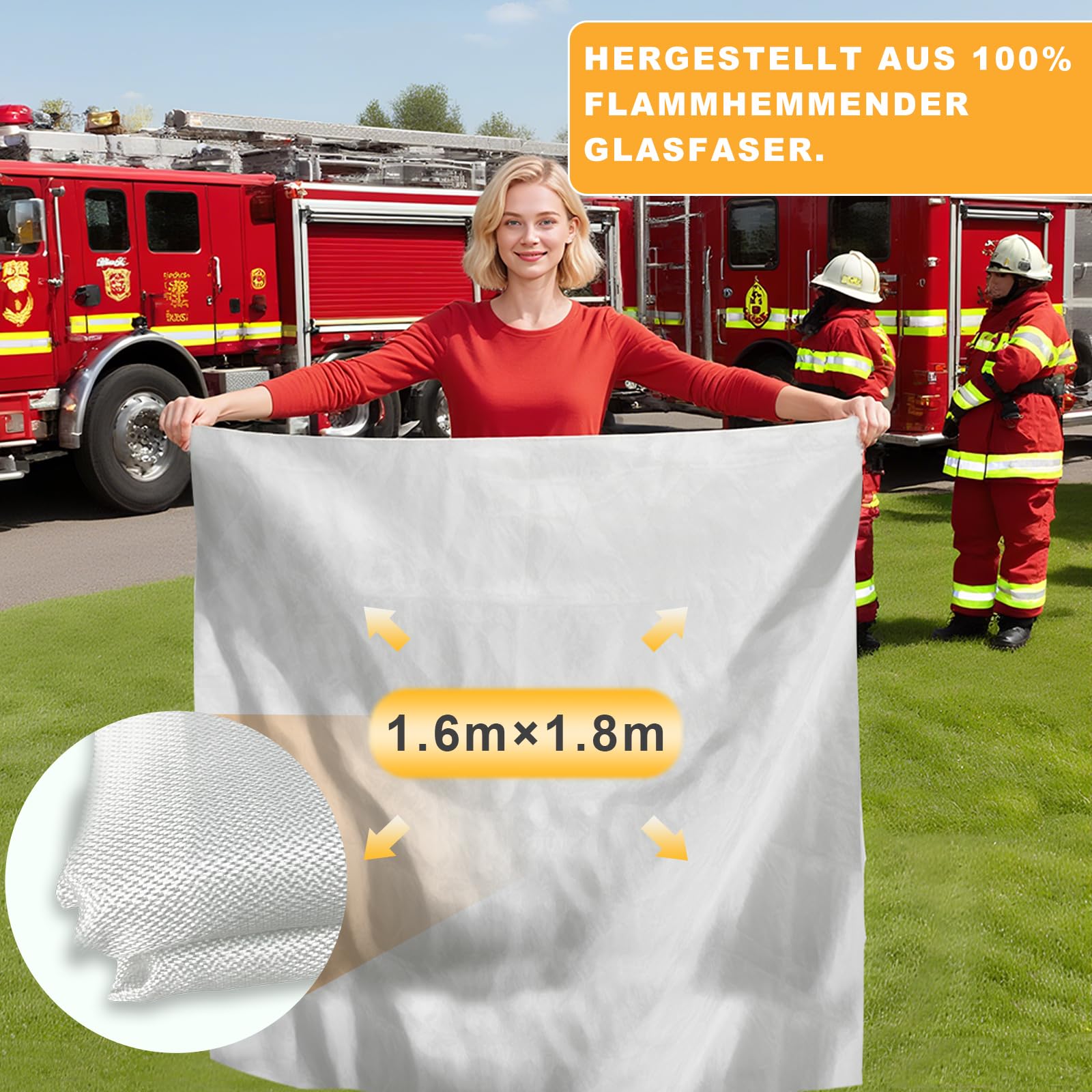 Coperta antincendio per cucina, 1,6 x 1,8 m, DIN EN 1869:2019, coperta in fibra di vetro di alta qualità, per incendi grassi, auto, cucina, scuola, camino, barbecue, ufficio, garage e officina