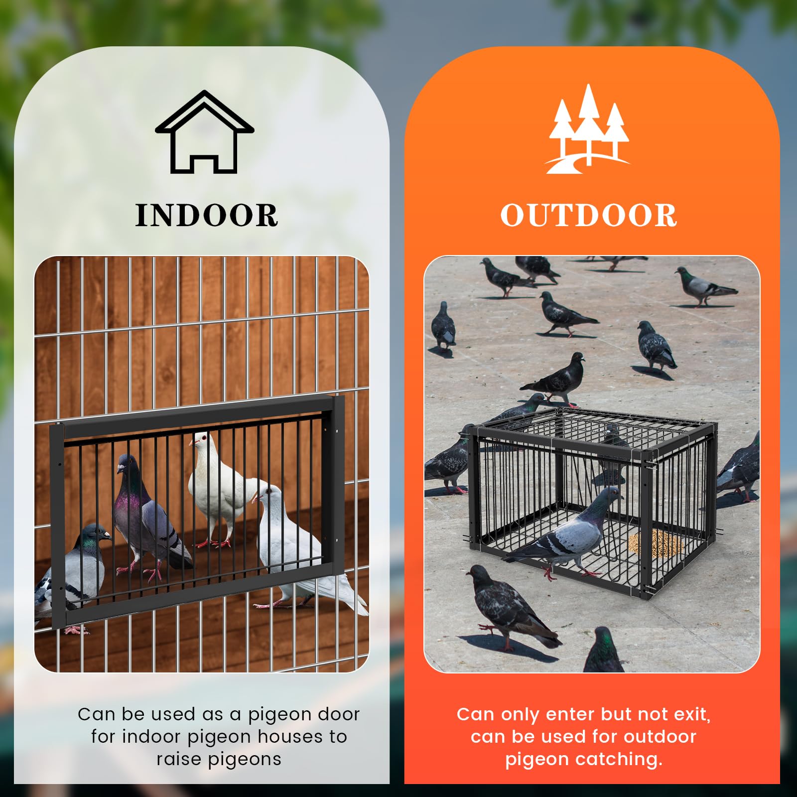 Jaula para palomas, 40 cm, con diseño de entrada numérica y especial para atrapar palomas, pájaros u otros animales pequeños, resistente y duradera, incluye 100 unidades de ataduras, negro