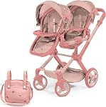 Bayer - Poupées jumelles Pram Xeo - Transport, Poussette, réglable en hauteur, Poignée réversible avec sac - Poupées jusqu'à 18” - Âge 3+ - Papillon rose gris - 26733AA