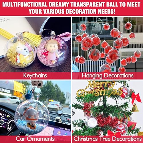 Miniatura 5 de Paquete de 28 bolas de adorno de Navidad, 27 piezas de adornos de plástico transparente con 1 rollo de hilo para manualidades, molde de bomba de