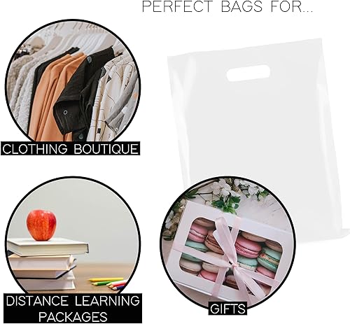 Miniatura 4 de Bolsa de plástico con asa troquelada de 12 x 15 pulgadas bolsas de plástico blanco paquete de 100 unidades para venta al por menor regalos ferias