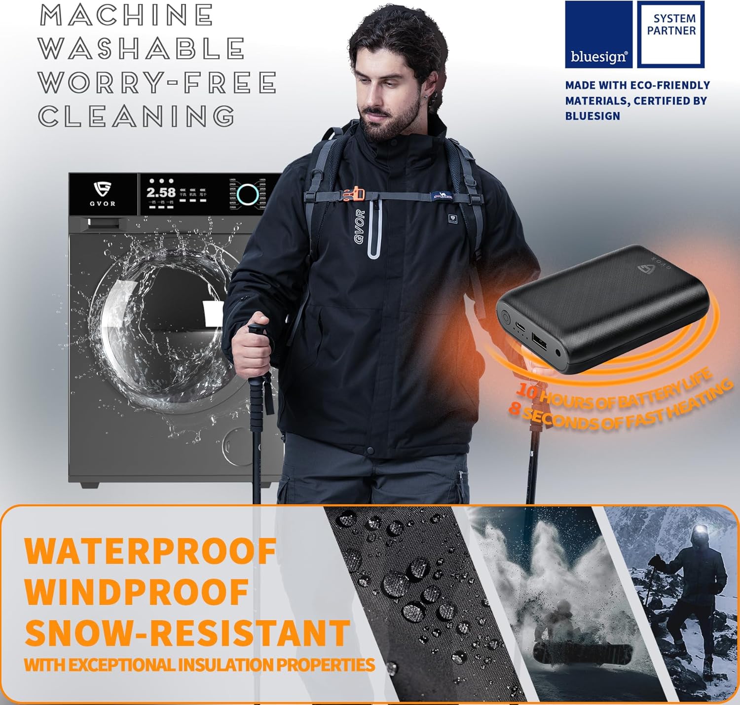 Men's Heated Jacket with 12V Battery Pack,Detachable Hood,Winter Outdoor Keep warm Coat Electric Insulated Jackets - Image 6