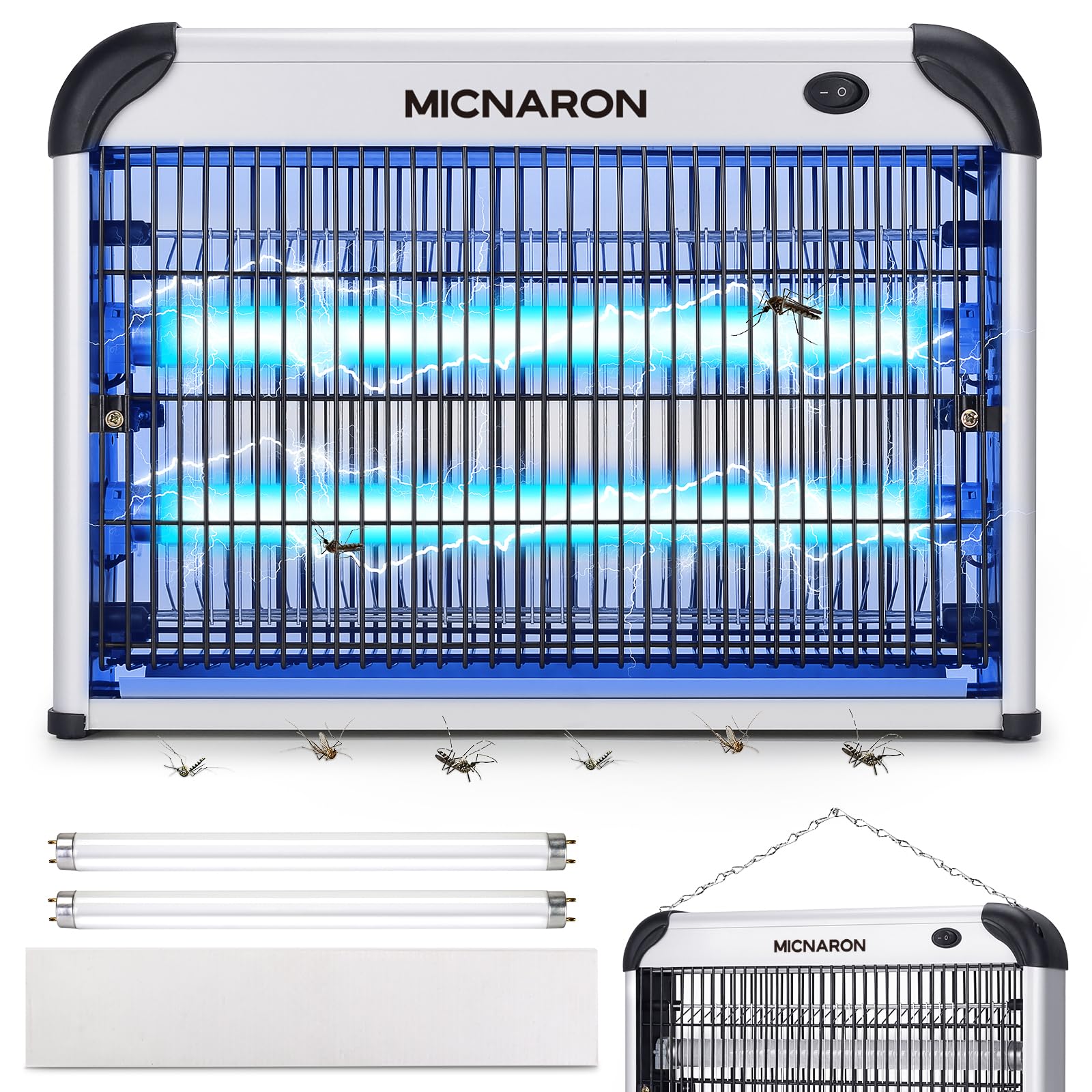 Upgraded 3800V Mosquito Zapper, High-Voltage Electric Bug Zapper Indoor Mosquito Killer Lamp Fly Moth Gnat Traps W/ 2 Replacement Bulbs