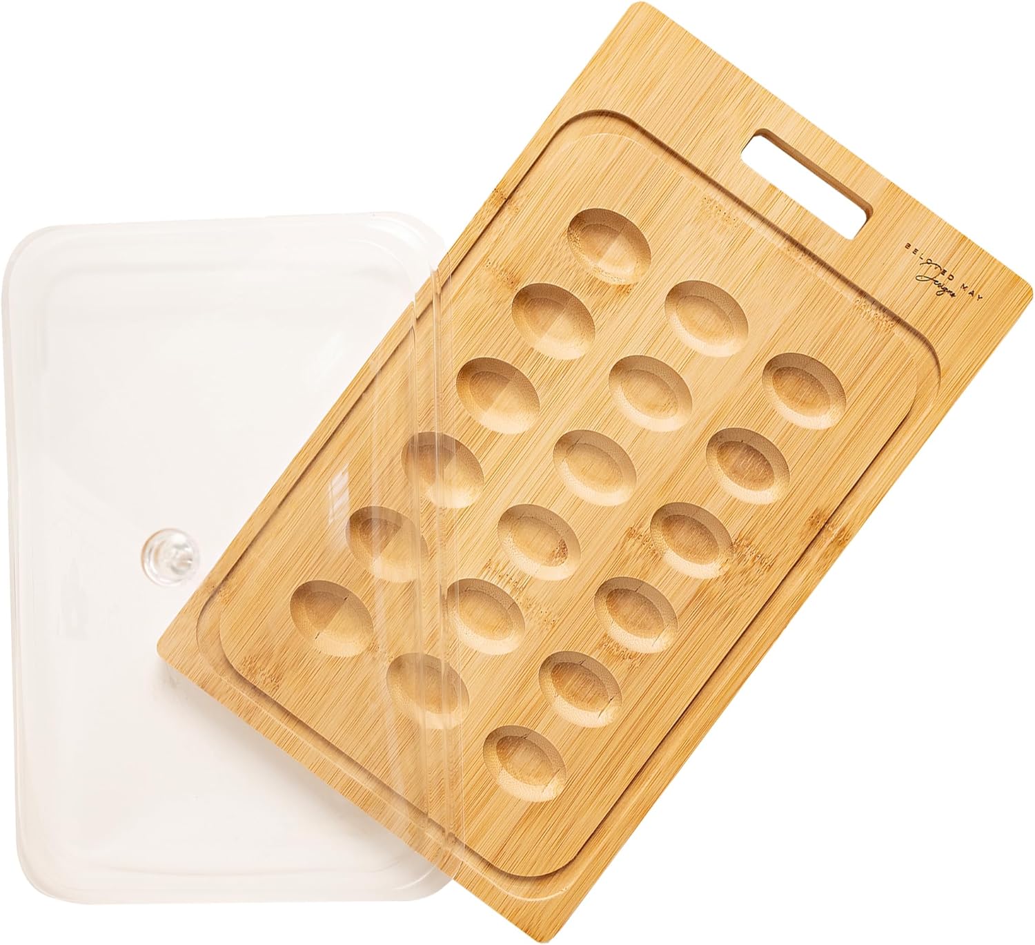 Wooden Deviled Egg Platter with Lid Reversible Deviled