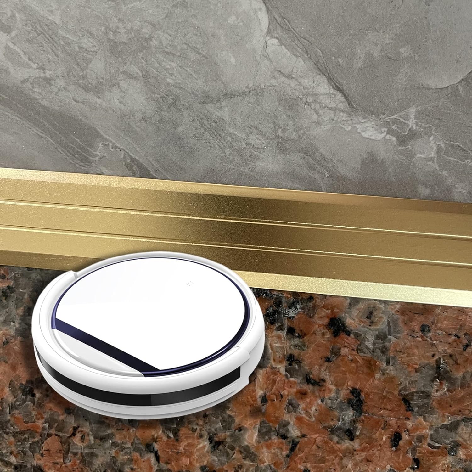 Floor Transition Strip for Robot Vacuum, 2.5cm Wide Gold Threshold Ramp Cuttable, Carpet/Tile Edge Trim Metal for Uneven Vinyl Floors (Length 60cm)