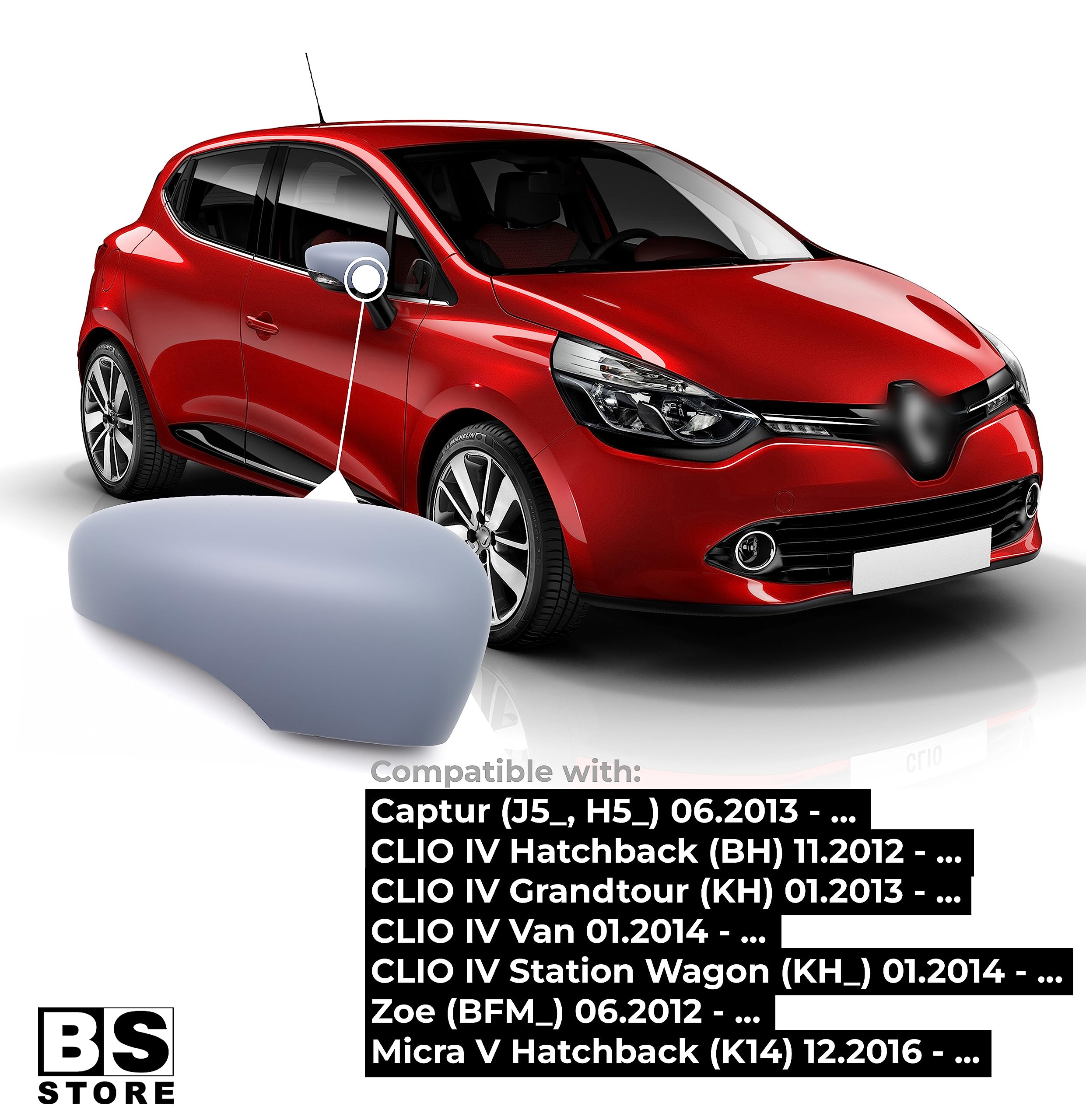 Calotta Nera Opaca Calotta Specchietto Retrovisore Destro Nera Per Renault Captur I, Clio 4, Nissan Micra 5 Ricambio Per Captur Clio Micra
