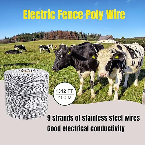 Miniatura 2 de Carrete de alambre para valla eléctrica portátil Farmily; fácil de instalar, reparar, cortar y enrollar, Blanco/Negro, 1