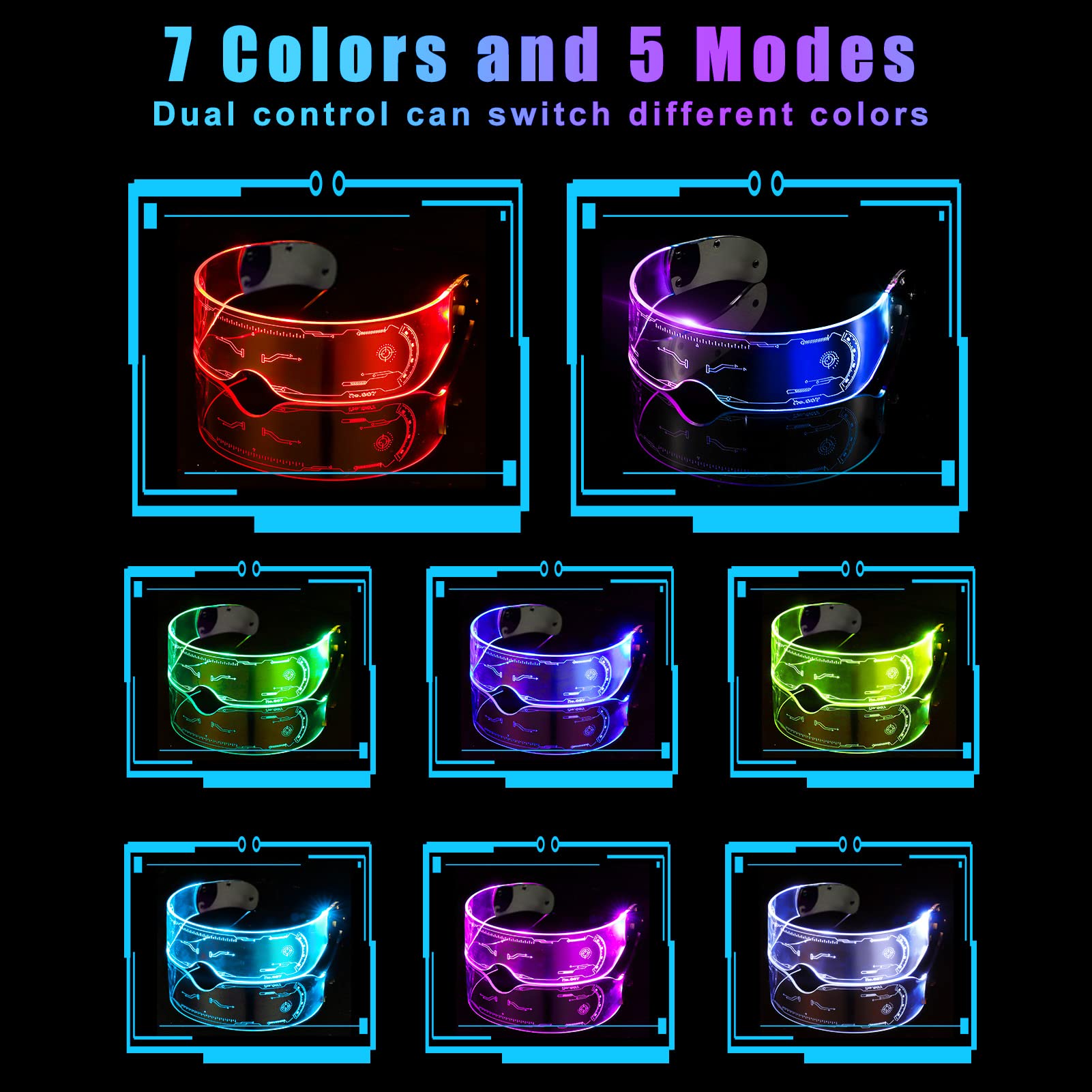 LED Glasses: 7 Colors, Rechargeable Party Glasses -5