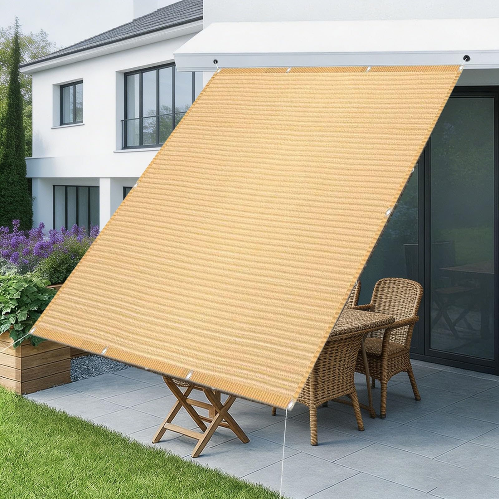 Voile d'ombrage 450x950 cm sable pour protection solaire de jardin
