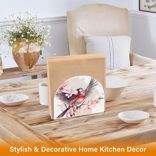 Miniatura 5 de Servilletero de acrílico con diseño de flores rosas y pájaros, moderno, decorativo, para mesa, cocina, oficina, restaurante