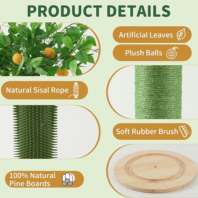 Poste para rascar gatos de 45 pulgadas con sisal natural y base de madera miniatura 4