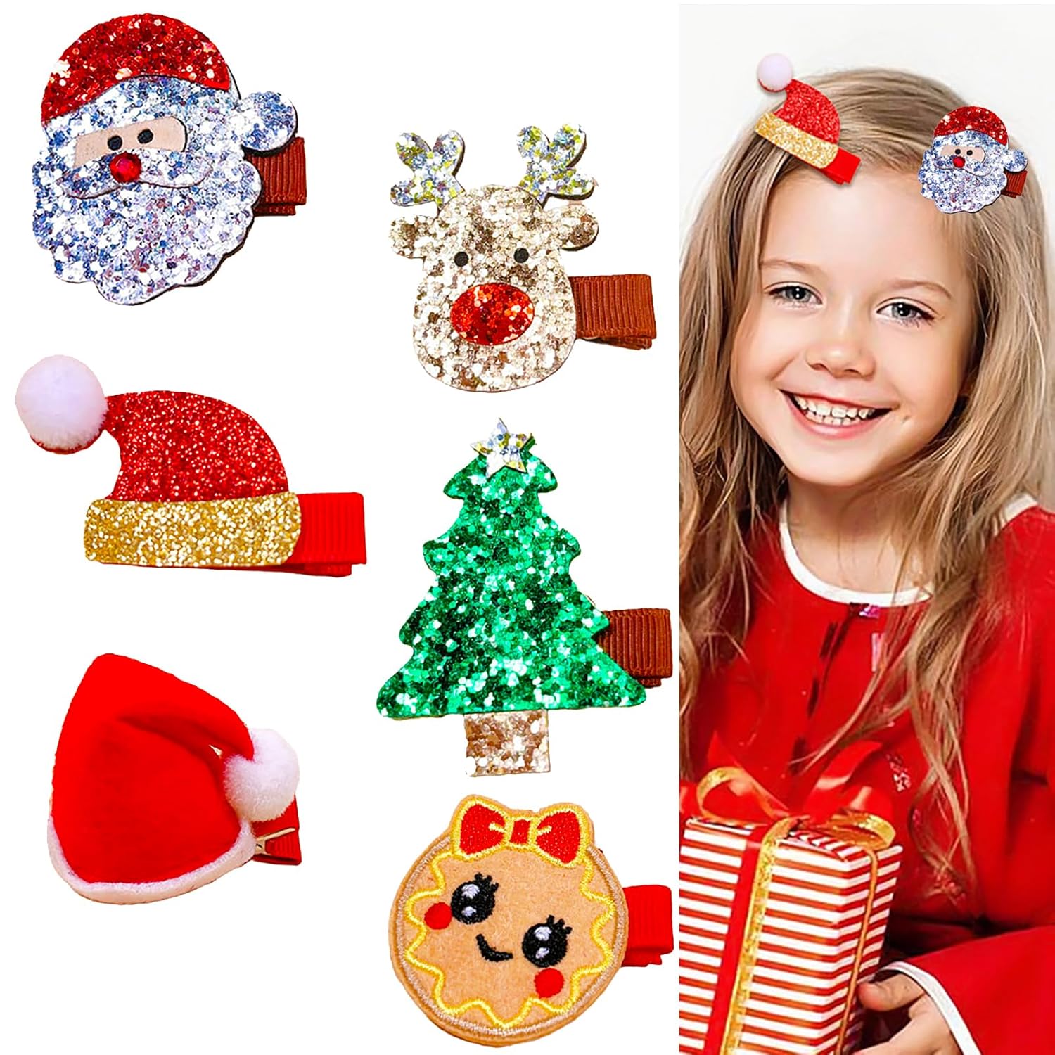 6 Pcs Christmas Hair Clips Xmas Hair Accessories Cute