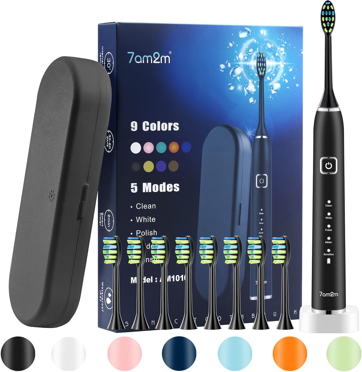 7AM2M Sonic Electric Toothbrush for Adults and Kids, with 8 Brush Heads