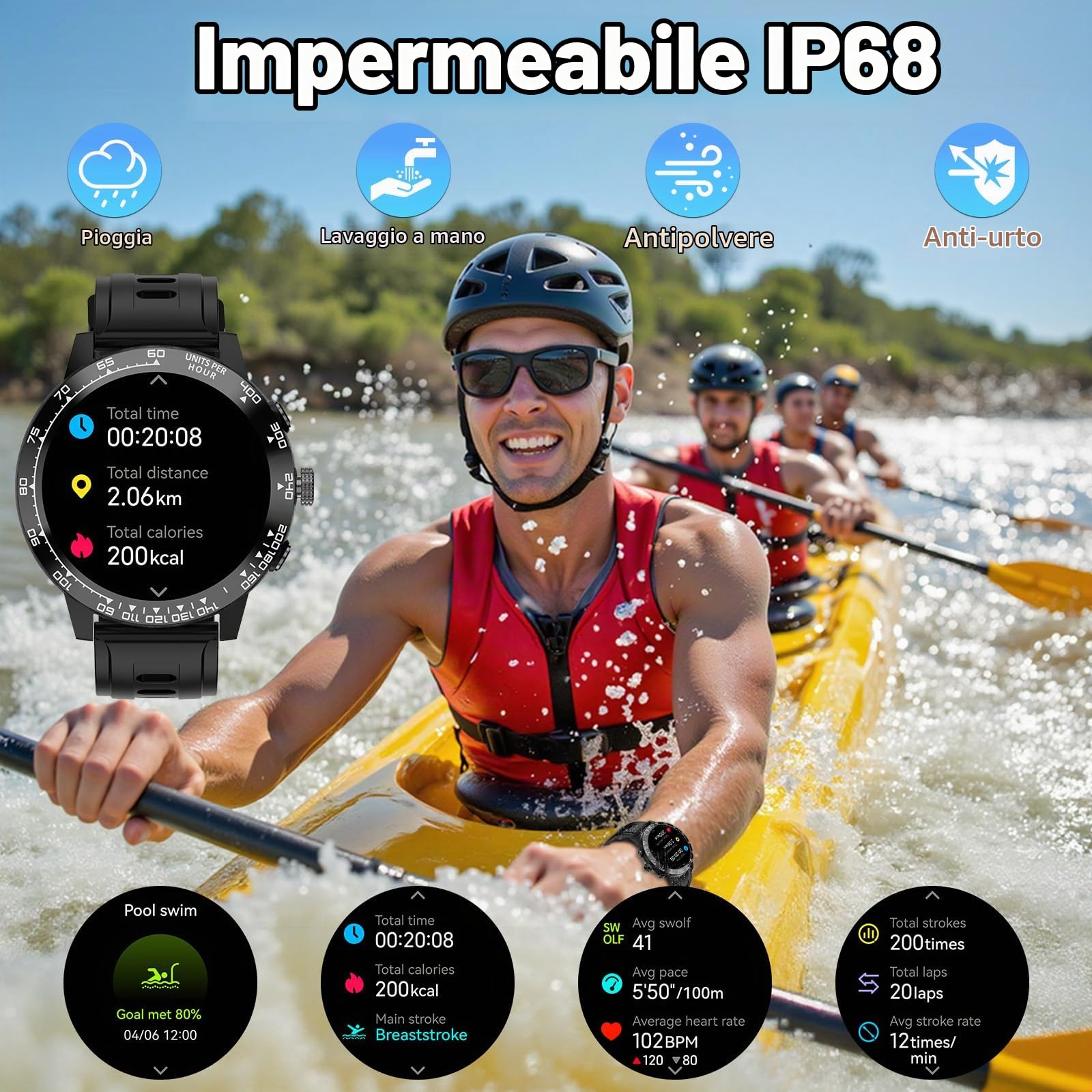 Smartwatch Uomo Donna con GPS, 1.508" AMOLED Orologio Smartwatch con Chiamata Telefoniche, 170+ Modalità Sport, Monitoraggio Cardio/Sonno/SpO2, Impermeabile Fitness Tracker per iOS e Android