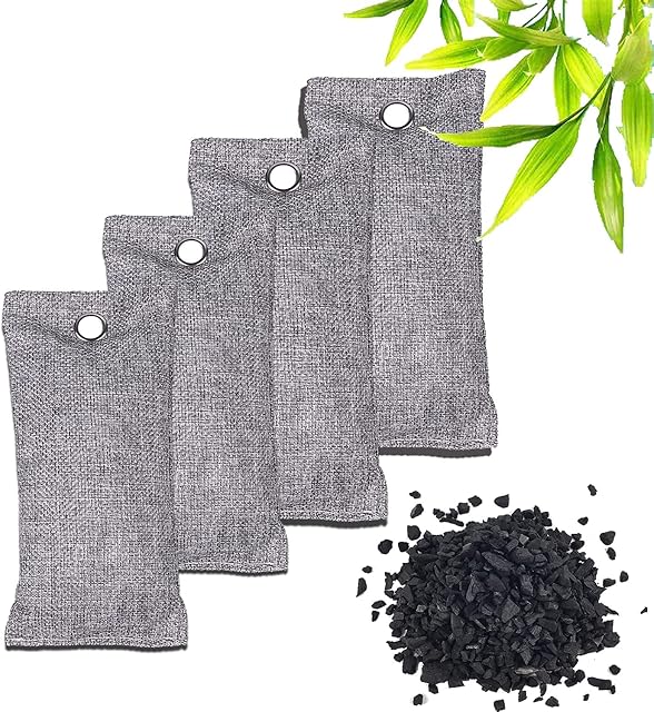Charcoal Bags, Bamboo Bags, Charcoal Air Purifying Bags, 4 pack, 4x75g Air Purifier And deodorizer, Odor Absorber Odor Eliminator, Charcoal Bags For Home Large Rooms Car Bathroom